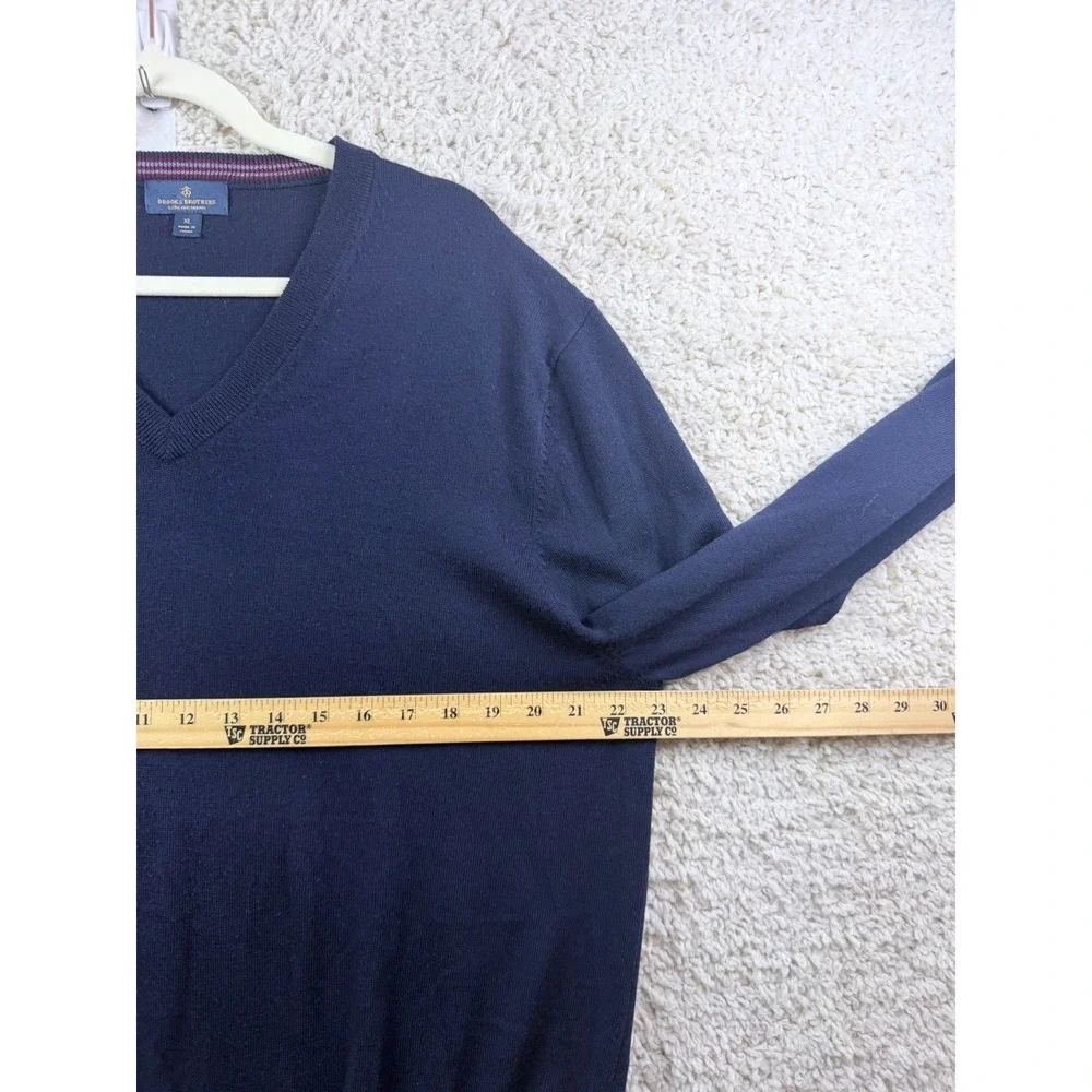 Brooks Brothers V-Neck Sweater Mens XL Navy Excellent Extra Fine Merino Wool